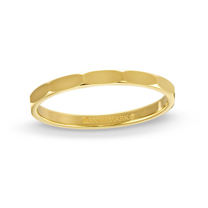 High Polish Faceted Pattern 2mm Wedding Band In Solid 14K Yellow Gold