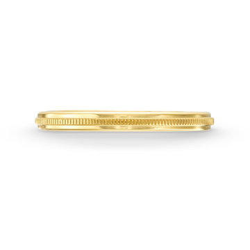 High Polish Milgrain Center 2mm Wedding Band In Solid 14K Yellow Gold