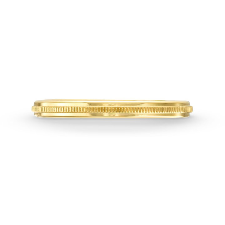 High Polish Milgrain Center 2mm Wedding Band In Solid 14K Yellow Gold
