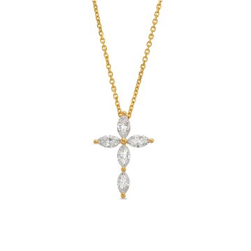 Marquise Shape Diamond Cross Pendant In Yellow Gold 14K