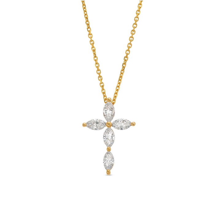 Marquise Shape Diamond Cross Pendant In Yellow Gold 14K