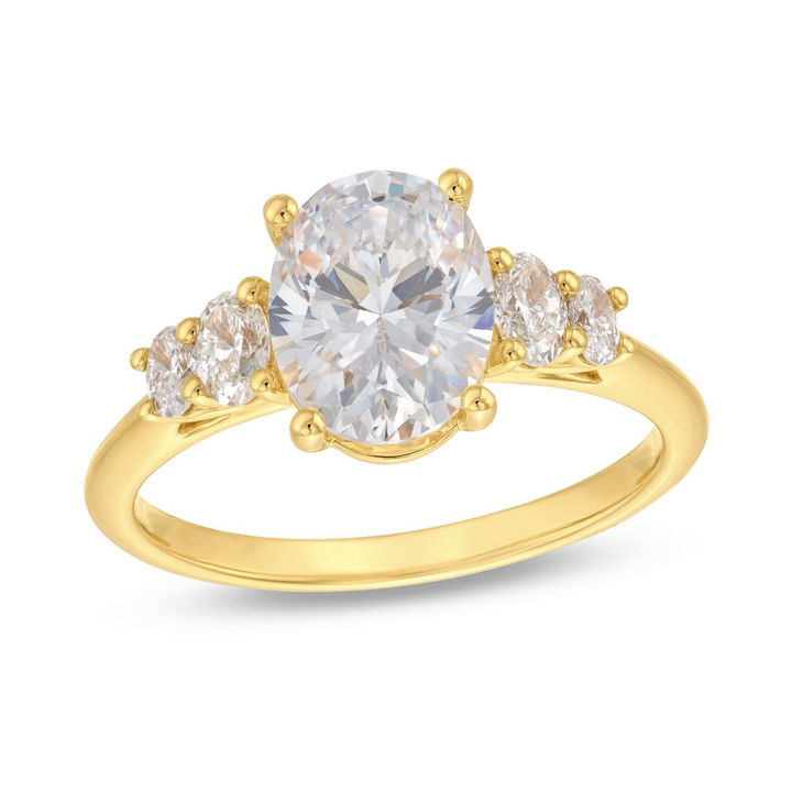 Yellow Gold 14K Graduated Oval Diamond Engagement Setting