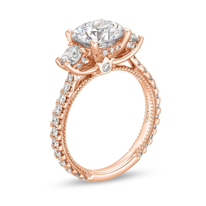 Rose Gold 14K Verragio Renaissance Three Stone Diamond Accented Engagement Setting
