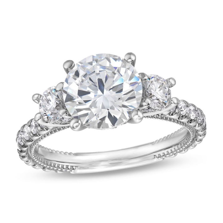 White Gold 14K Verragio Renaissance Three Stone Diamond Accented Engagement Setting