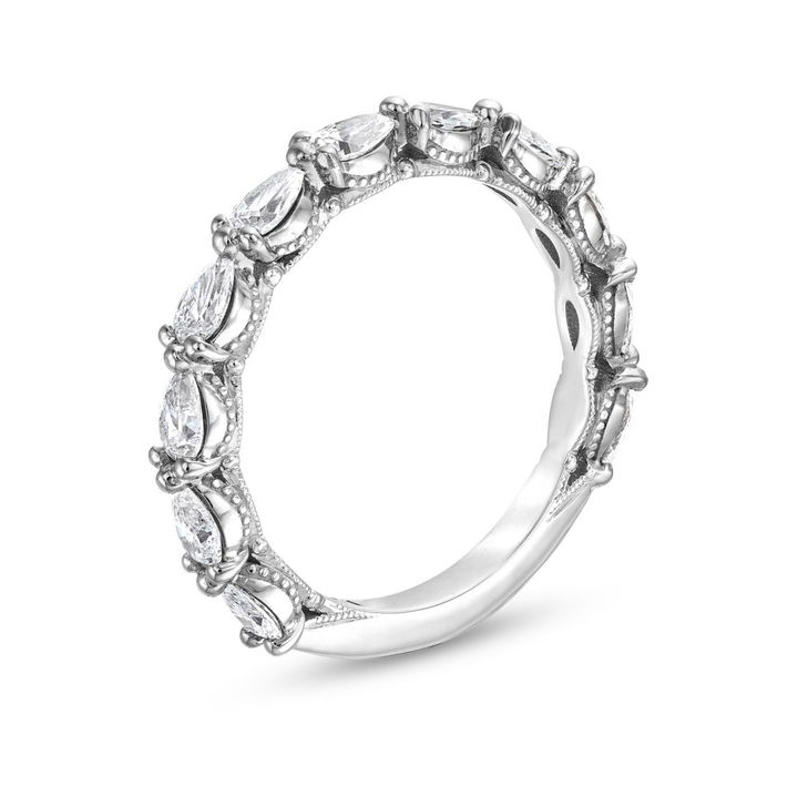 White Gold 18K Tacori Sculpted Crescent Pear Diamond 3/4 Way Wedding Band