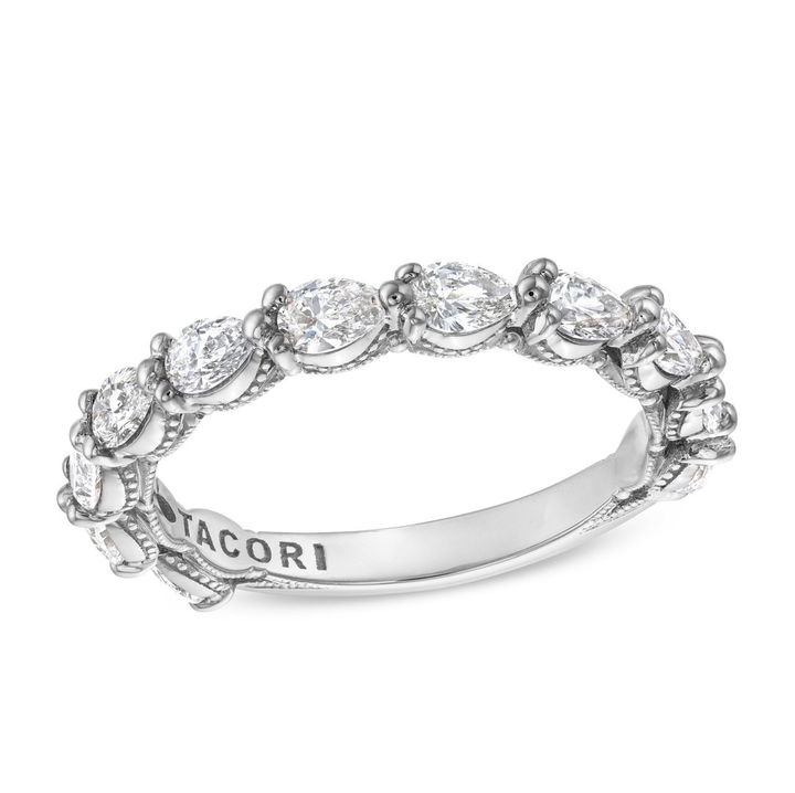 White Gold 18K Tacori Sculpted Crescent Pear Diamond 3/4 Way Wedding Band