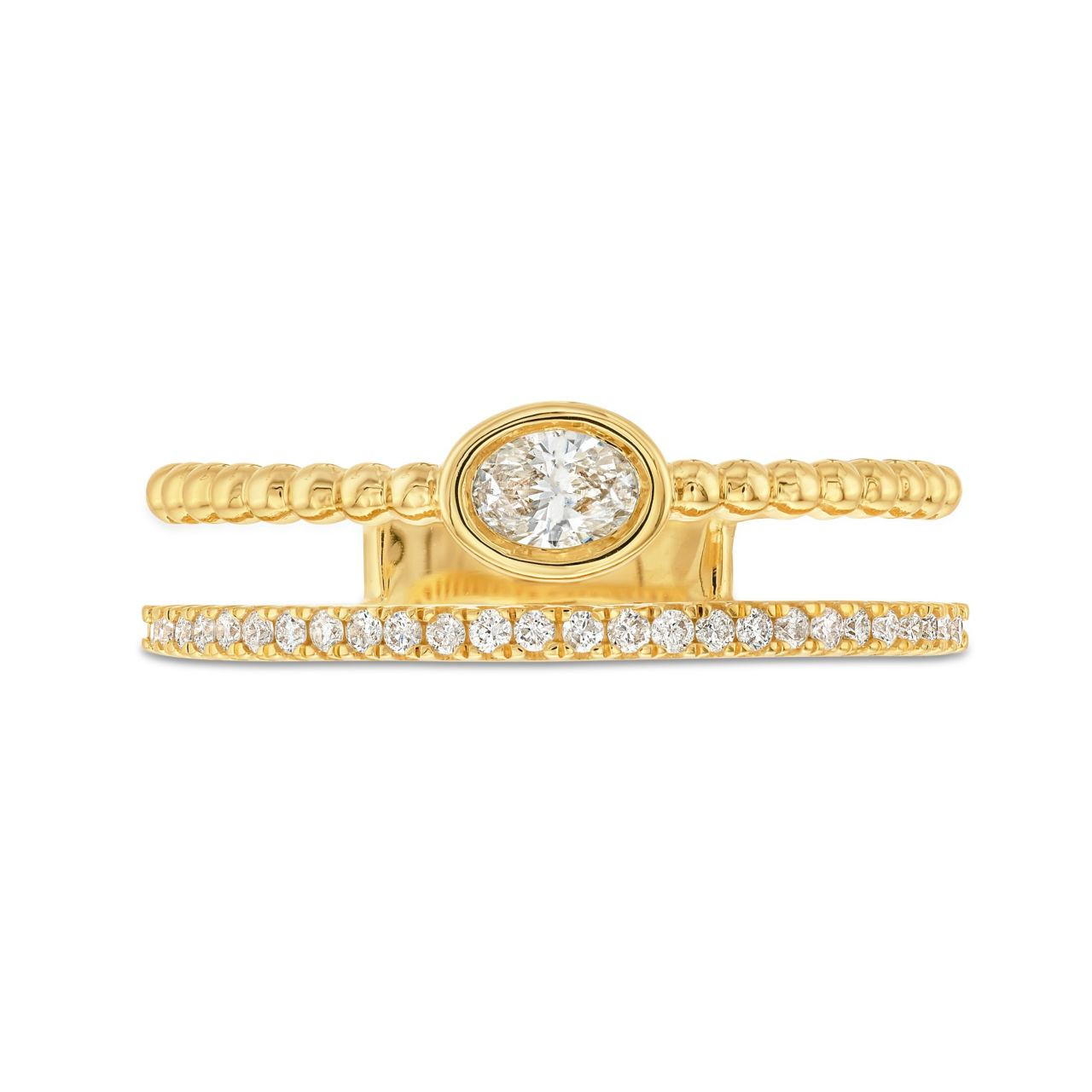Two Row Beaded Oval and Round Diamond Band
