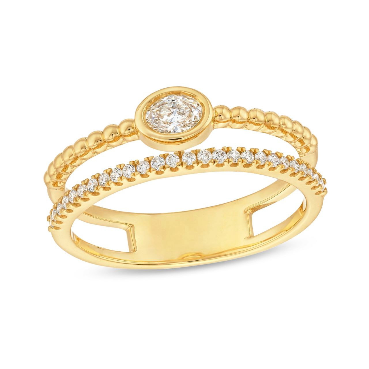 Two Row Beaded Oval and Round Diamond Band