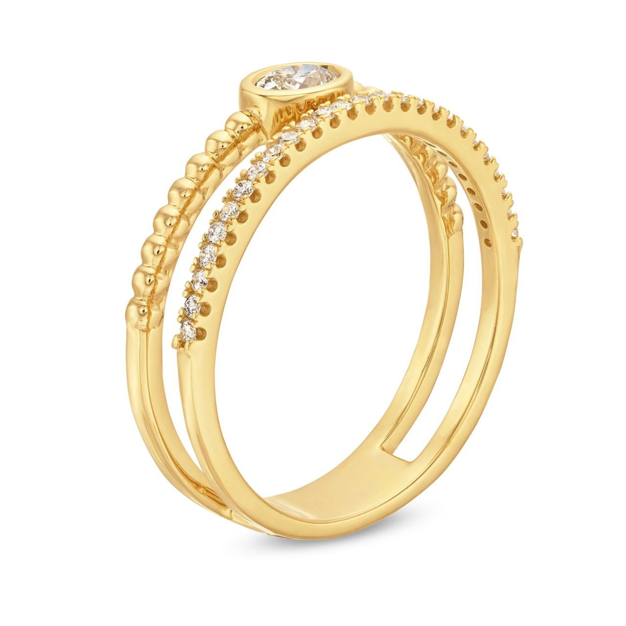 Two Row Beaded Oval and Round Diamond Band