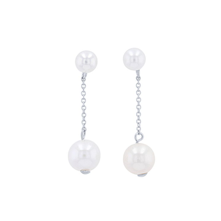 Freshwater Pearl Double Drop Earrings In White Gold 14K