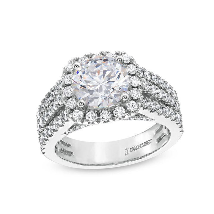 White Gold 14K Three Row Halo Diamond Luxury Engagement Setting By Diamonds Direct Designs