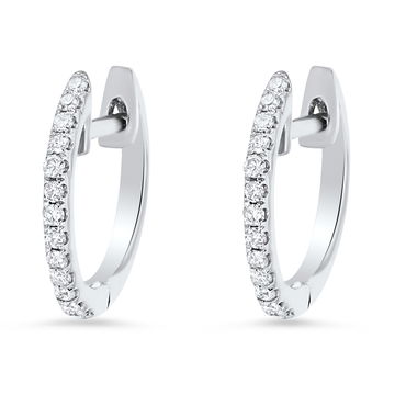 0.50 inch Huggie Diamond Hoop Earrings In White Gold 14K