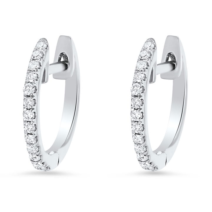 0.50 inch Huggie Diamond Hoop Earrings In White Gold 14K