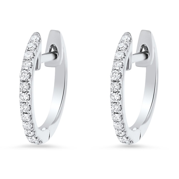 0.50 inch Huggie Diamond Hoop Earrings In White Gold 14K