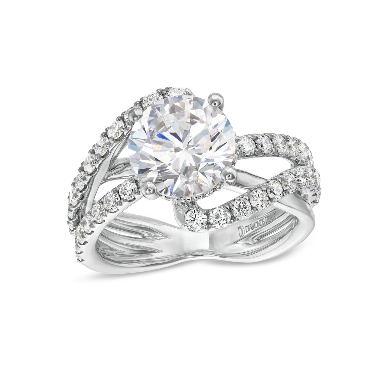 Three Row Swirl Diamond Luxury Engagement Setting By Adorette In White Gold 14K 1