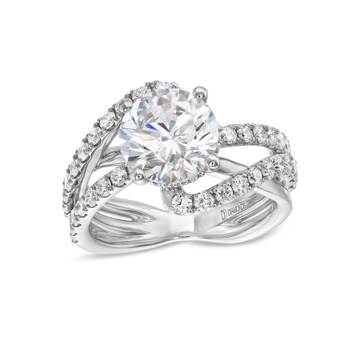 Three Row Swirl Diamond Luxury Engagement Setting By Adorette In White Gold 14K