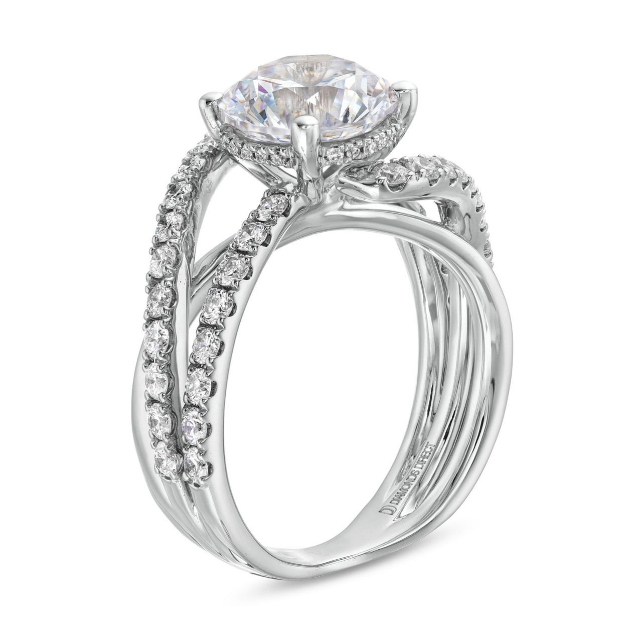 Three Row Swirl Diamond Luxury Engagement Setting By Adorette In White Gold 14K 2