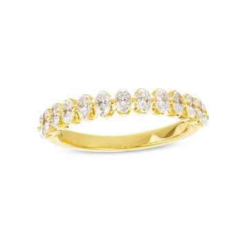 Single Prong Oval Diamond Wedding Band In Yellow Gold 14K