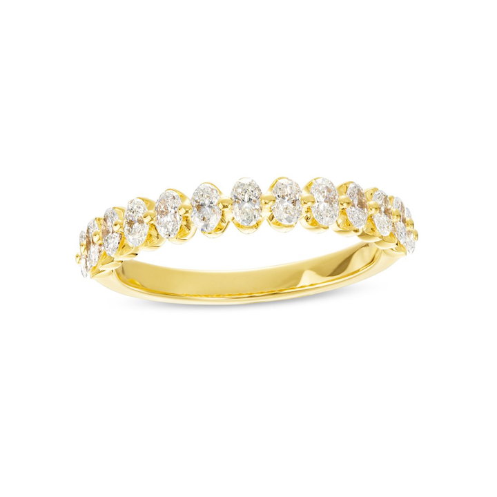 Single Prong Oval Diamond Wedding Band In Yellow Gold 14K