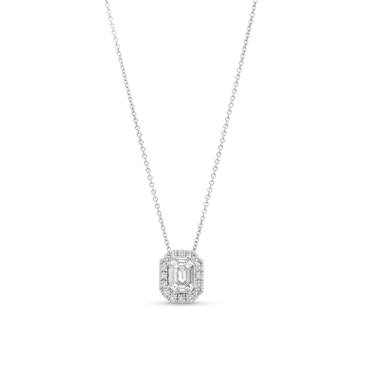 Diamond Mosaic Pendant Necklace In White Gold 14K