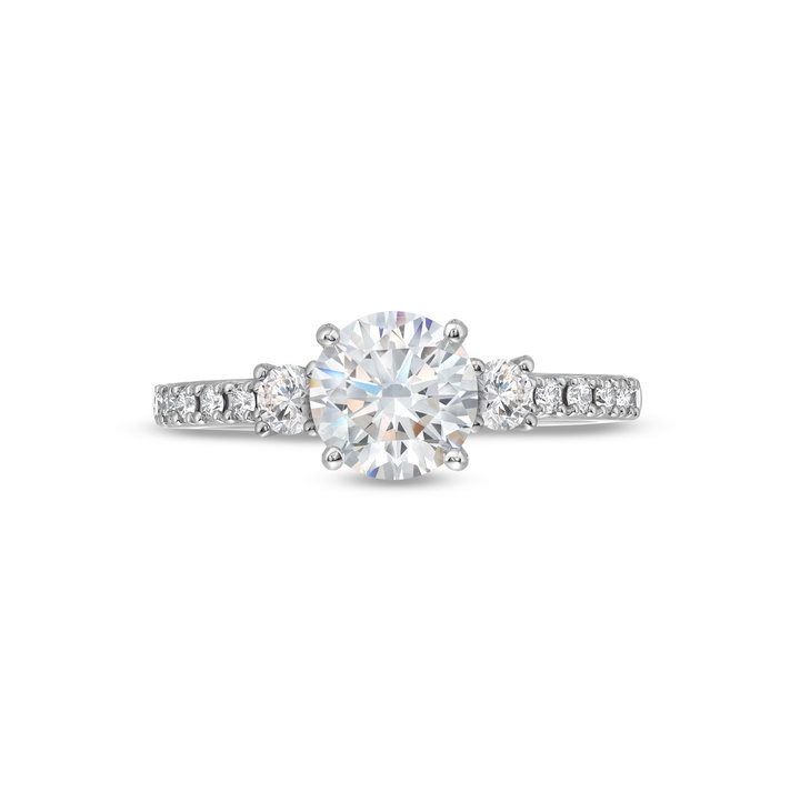 Three Stone Round Hidden Diamond Engagement Setting by Adorette In White Gold 14K