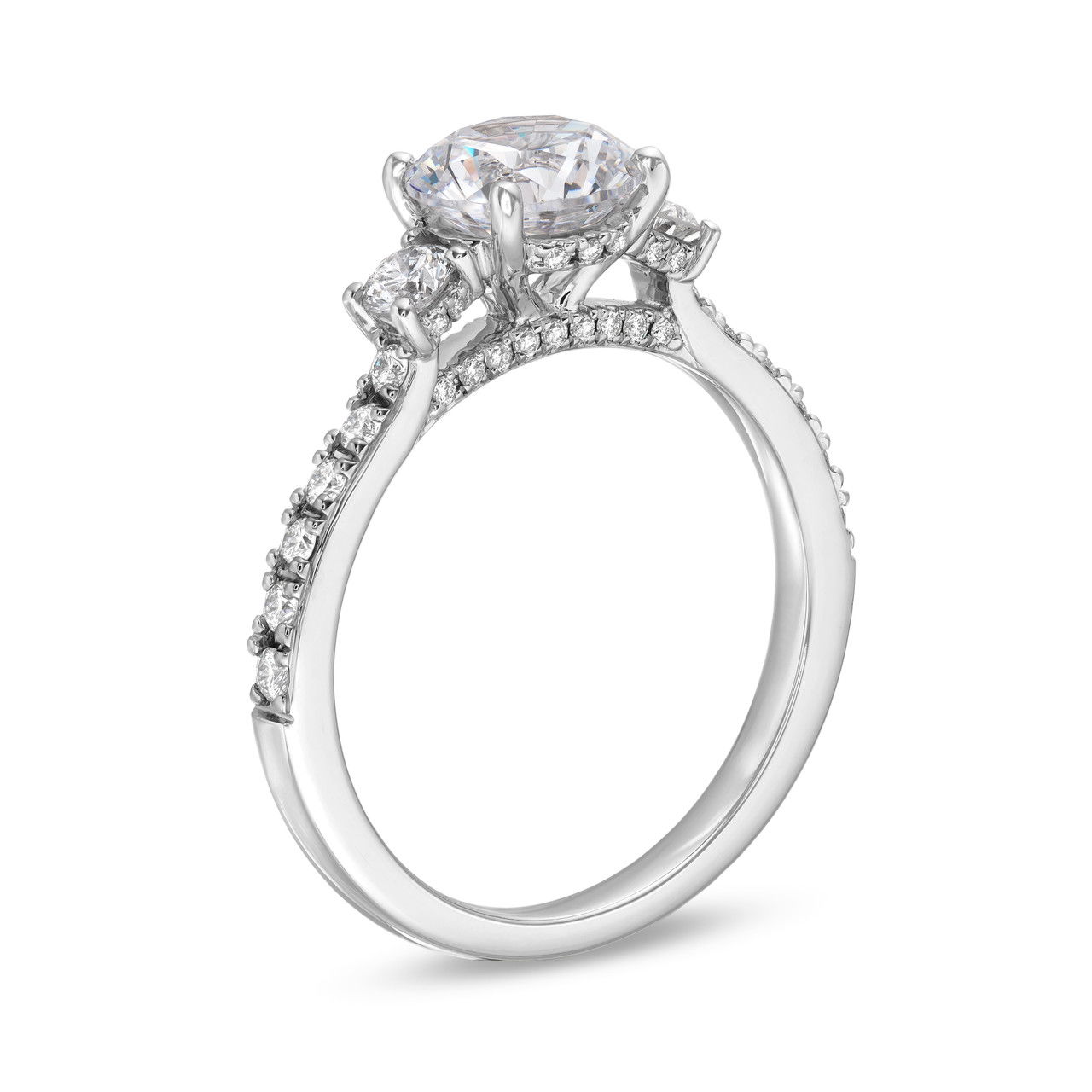 Three Stone Round Hidden Diamond Engagement Setting by Adorette In White Gold 14K 2