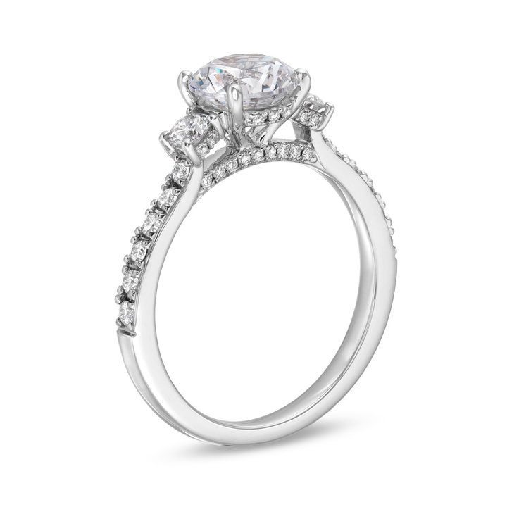 Three Stone Round Hidden Diamond Engagement Setting by Adorette In White Gold 14K