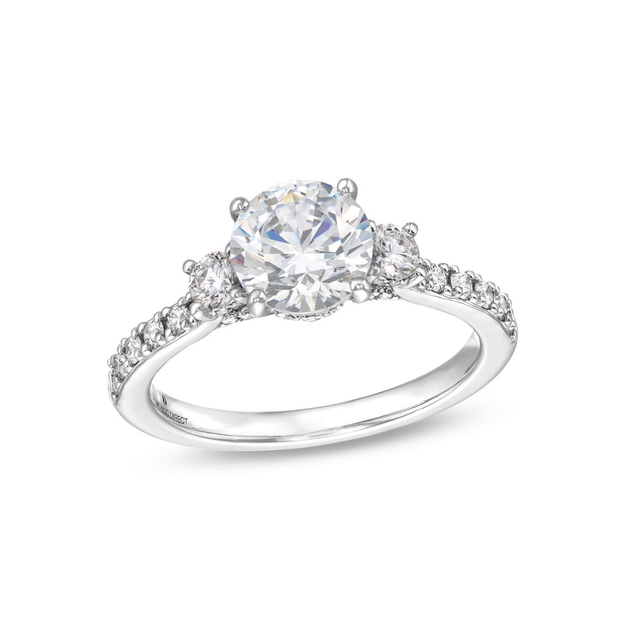 Three Stone Round Hidden Diamond Engagement Setting by Adorette In White Gold 14K 3