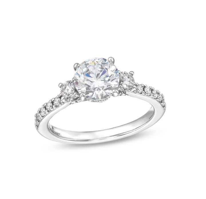 Three Stone Round Hidden Diamond Engagement Setting by Adorette In White Gold 14K