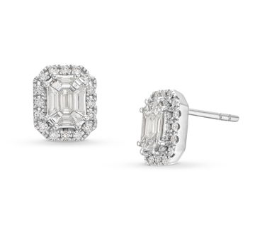 Diamond Mosaic Stud Earrings In White Gold 14K
