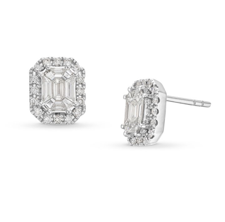 Diamond Mosaic Stud Earrings In White Gold 14K