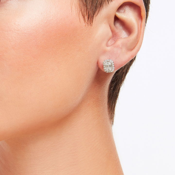 Diamond Mosaic Stud Earrings In White Gold 14K