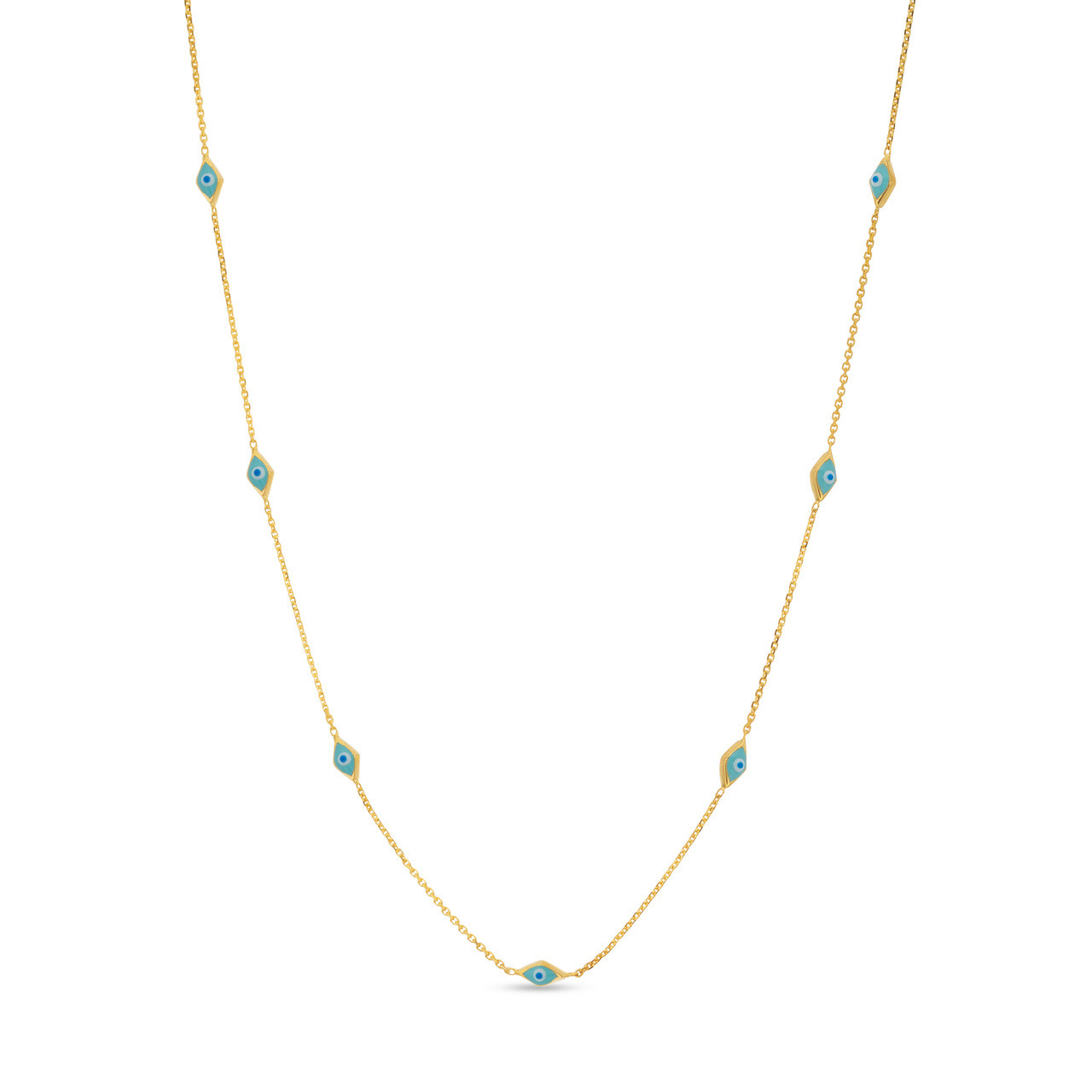 Turquoise Enamel Evil Eye Station Necklace