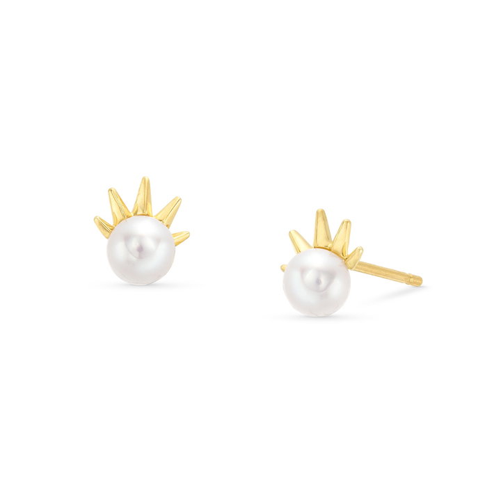 Freshwater Pearl Spike Stud Earrings In Yellow Gold 14K