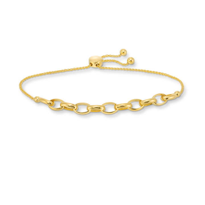 Oval Rolo Chain Bolo Bracelet In Solid 14K Yellow Gold