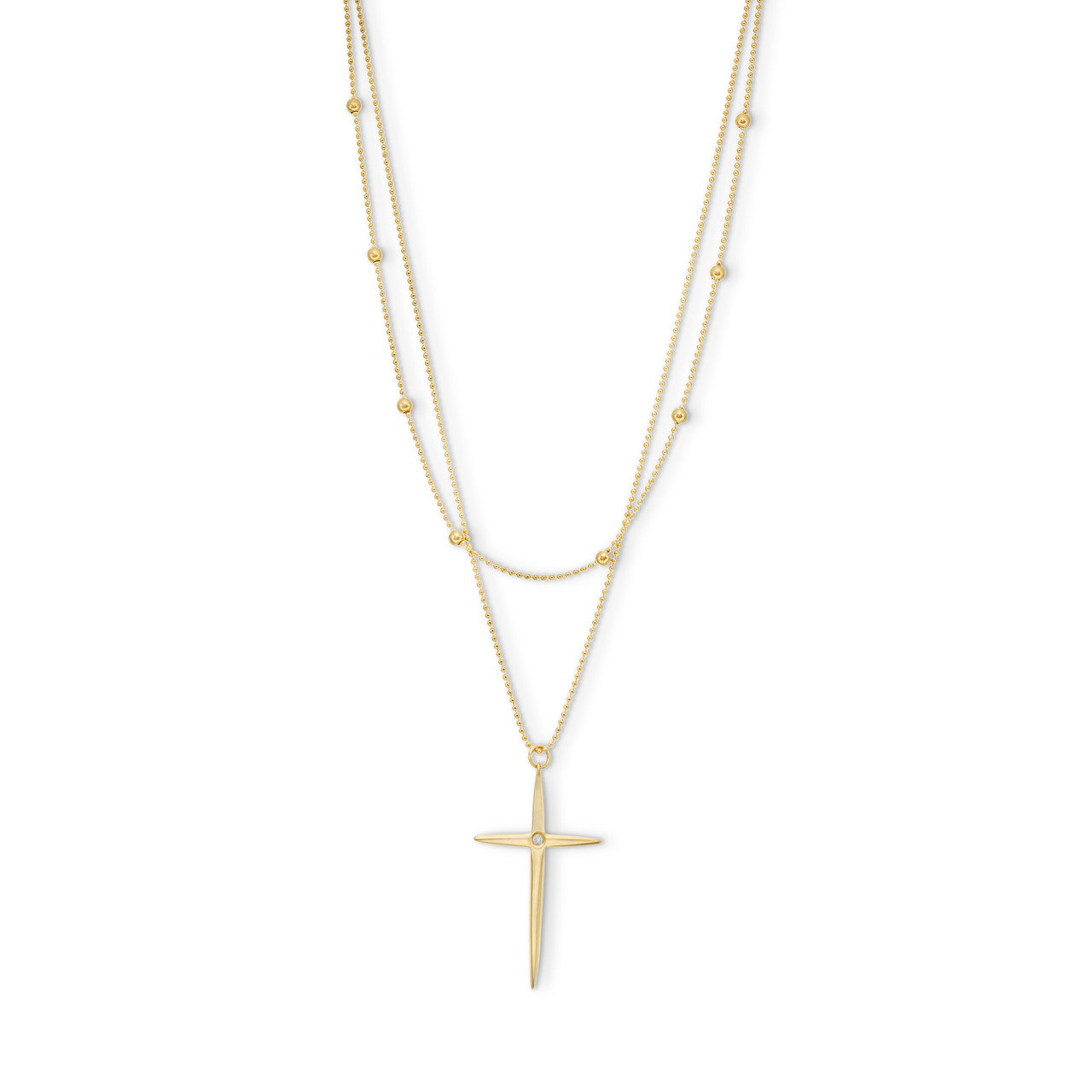 Bead Chain Cross Pendant Duo Necklace