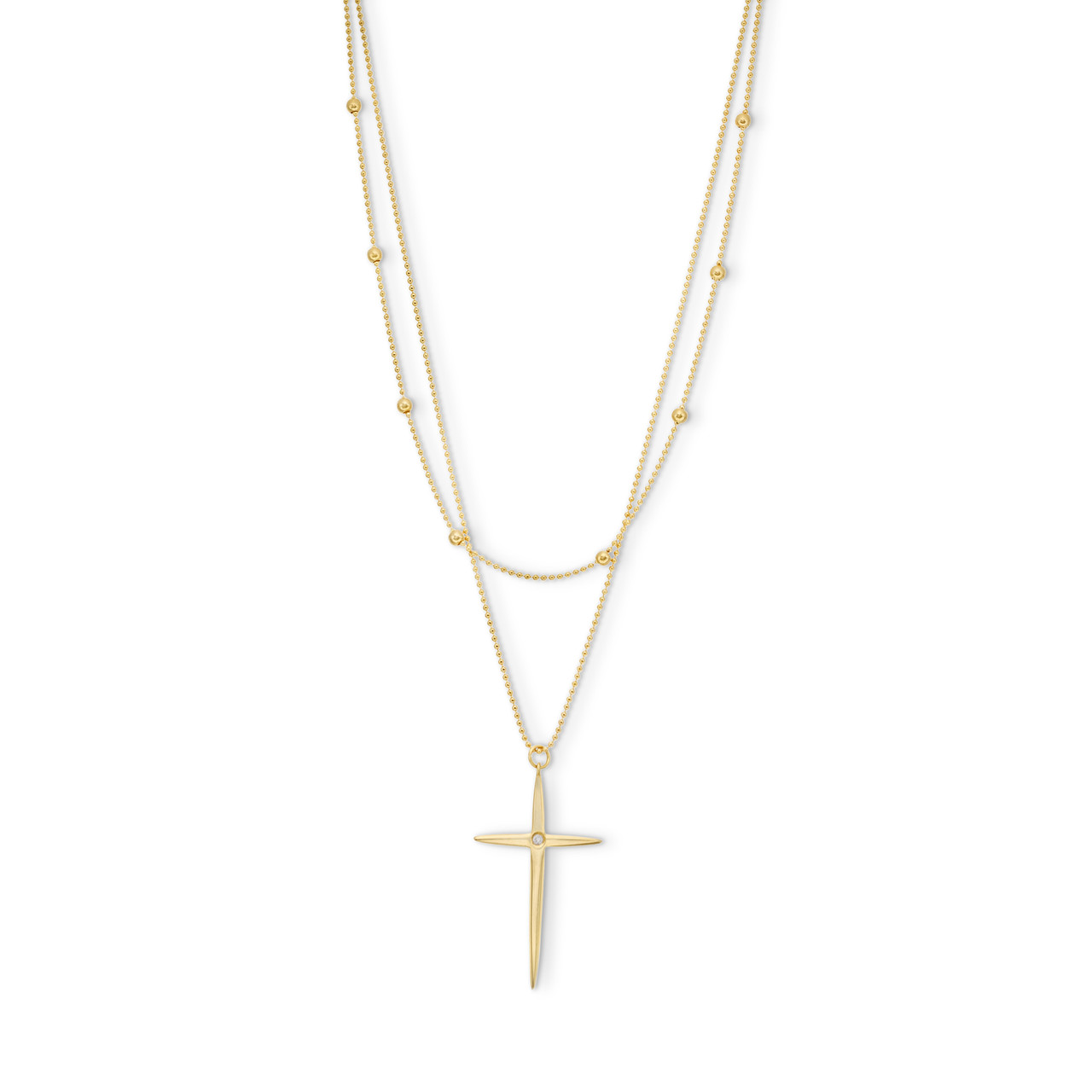 Bead Chain Cross Pendant Duo Necklace