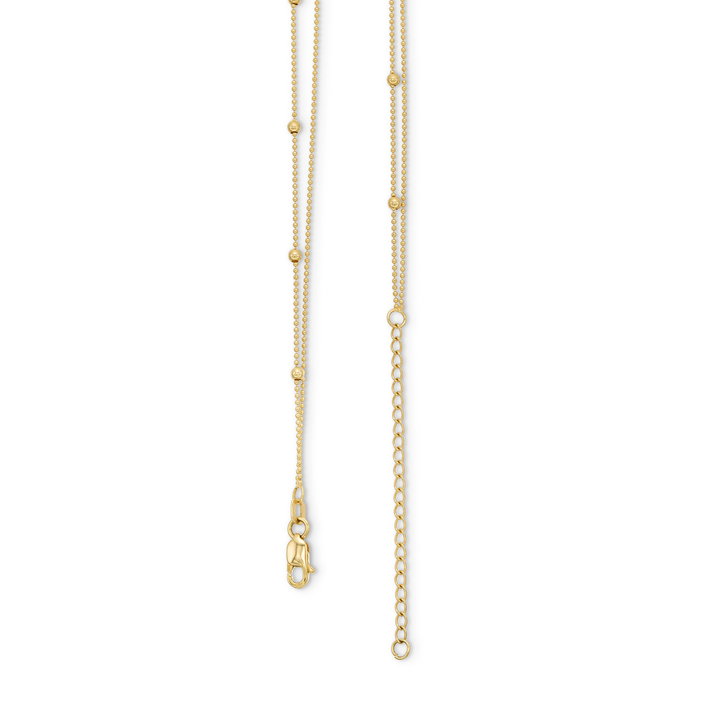 Bead Chain Cross Pendant Duo Necklace In Solid 14K Yellow Gold
