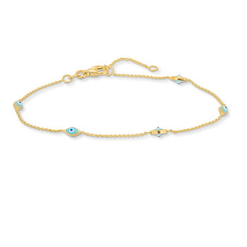 Turquoise Enamel Evil Eye Station Bracelet In Yellow Gold 14K