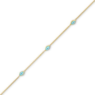 Turquoise Enamel Evil Eye Station Bracelet In Yellow Gold 14K