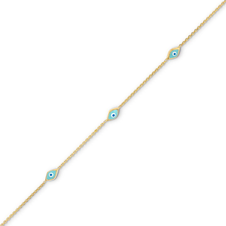 Turquoise Enamel Evil Eye Station Bracelet In Yellow Gold 14K