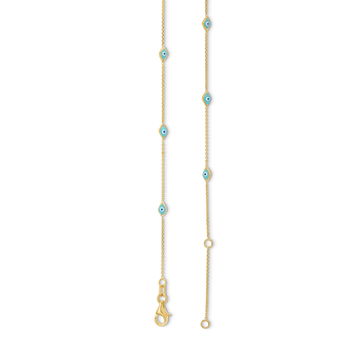 Turquoise Enamel Evil Eye Station Bracelet In Yellow Gold 14K