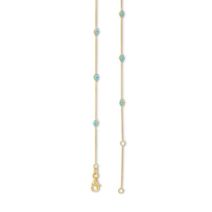 Turquoise Enamel Evil Eye Station Bracelet In Yellow Gold 14K