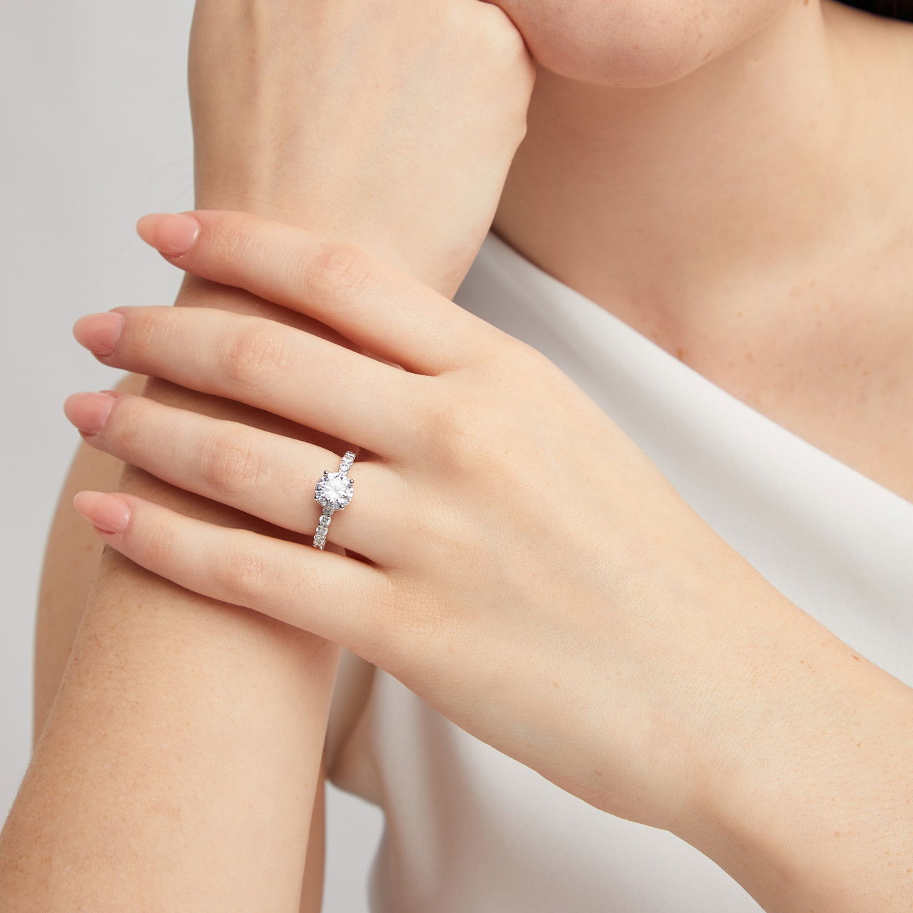 Hidden Halo Petite U-Prong Diamond Engagement Setting by Adorette