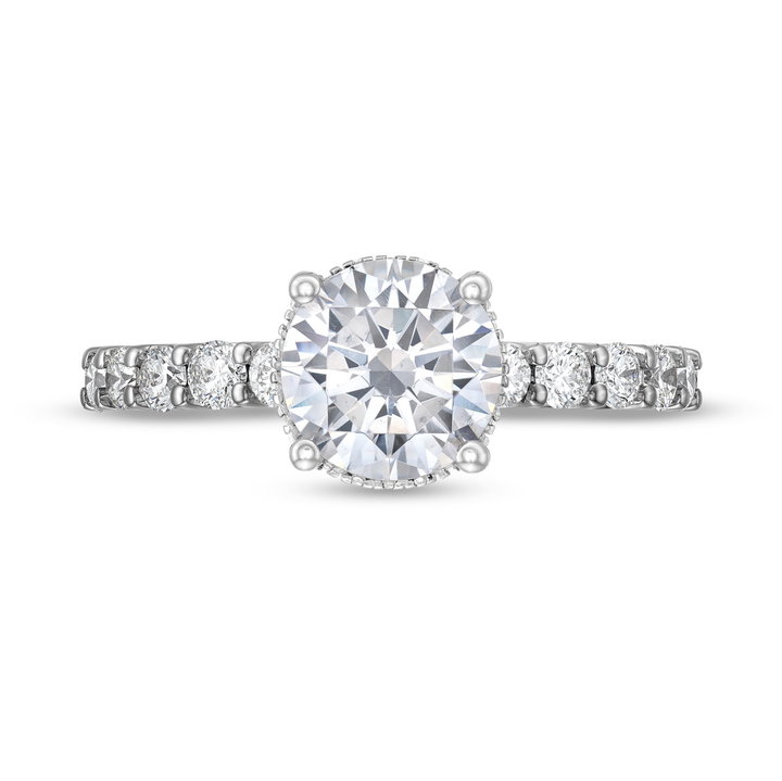 Hidden Halo Petite U-Prong Diamond Engagement Setting by Adorette In White Gold 14K