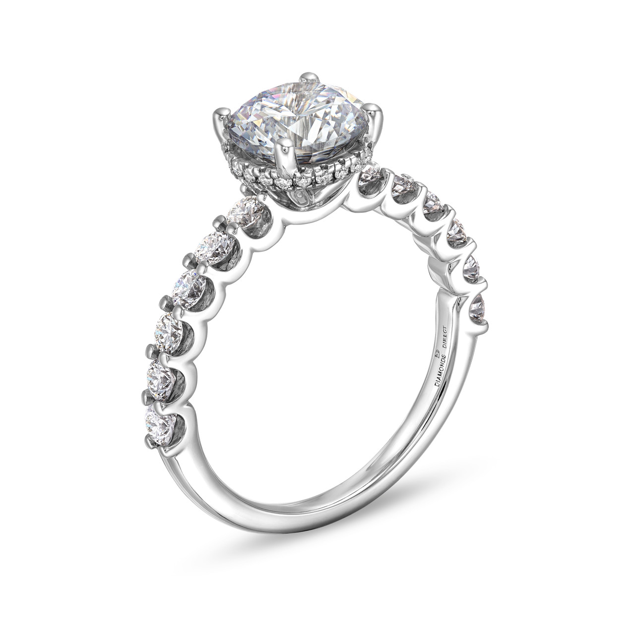 Hidden Halo Petite U-Prong Diamond Engagement Setting by Adorette In White Gold 14K 2