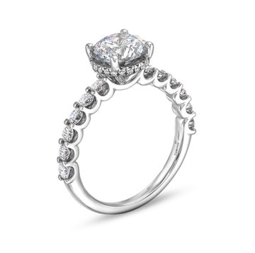 Hidden Halo Petite U-Prong Diamond Engagement Setting by Adorette In White Gold 14K
