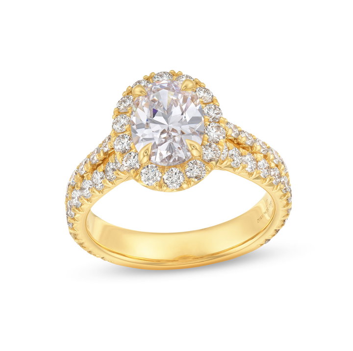 Split Row Halo Diamond Engagement Setting by Adorette In Yellow Gold 14K