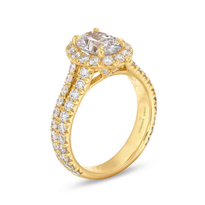 Split Row Halo Diamond Engagement Setting by Adorette In Yellow Gold 14K