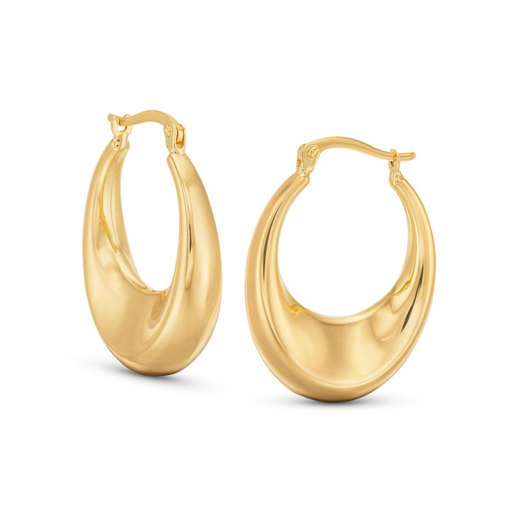 Graduated Puff Polished Hoop Earrings In Solid 14K Yellow Gold